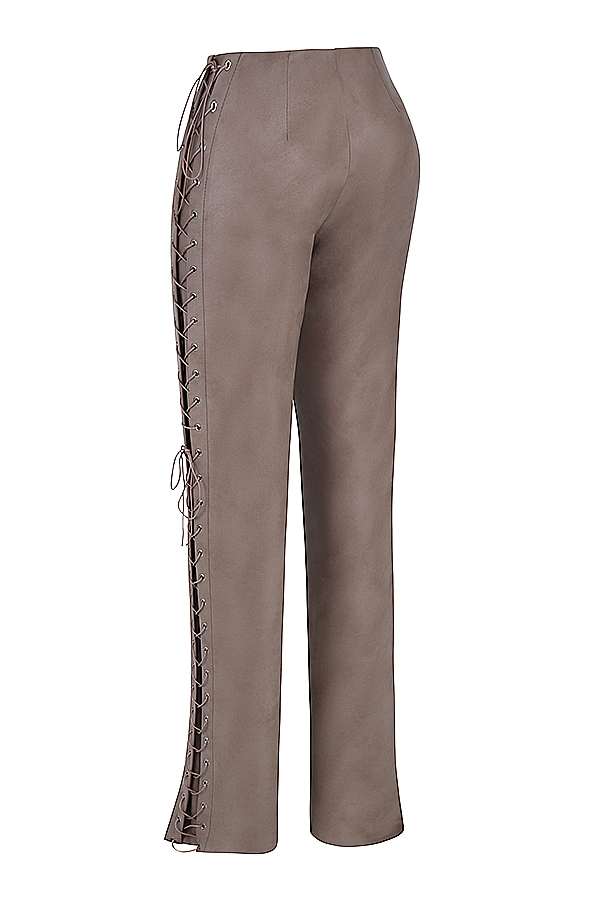 Drew  Mocha Vegan Leather Lace Up Trousers — image 13