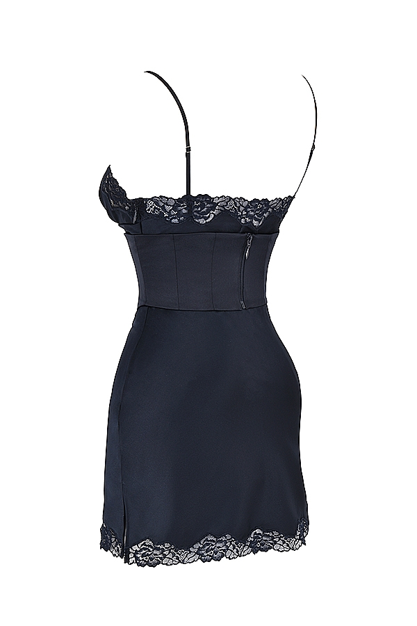 Soraya  Navy Satin Slip Dress — image 20