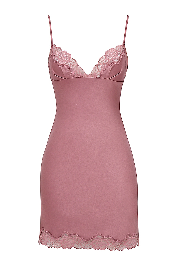 Nia  Rose Pink Satin & Lace Slip Dress — image 11