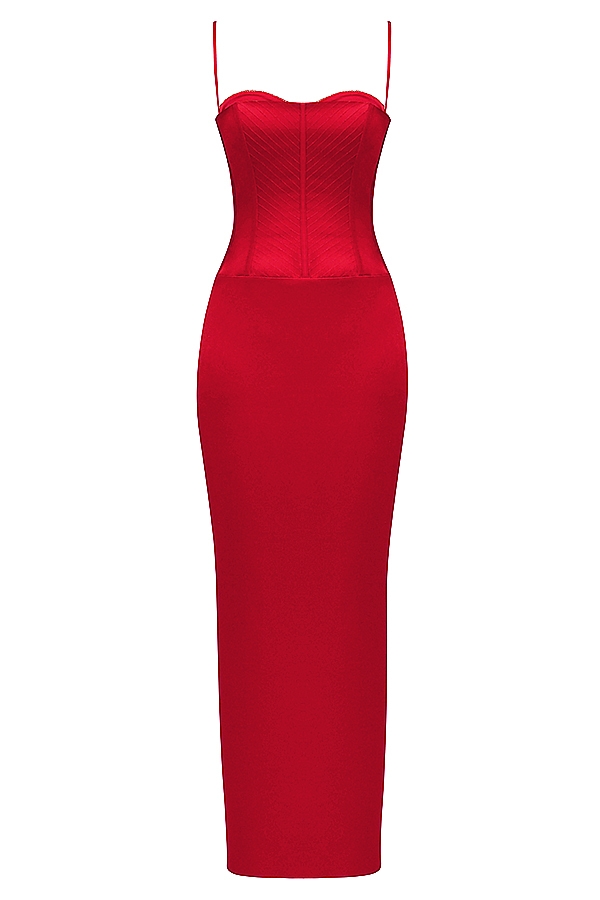 Shani  Red Satin Corset Maxi Dress — image 16