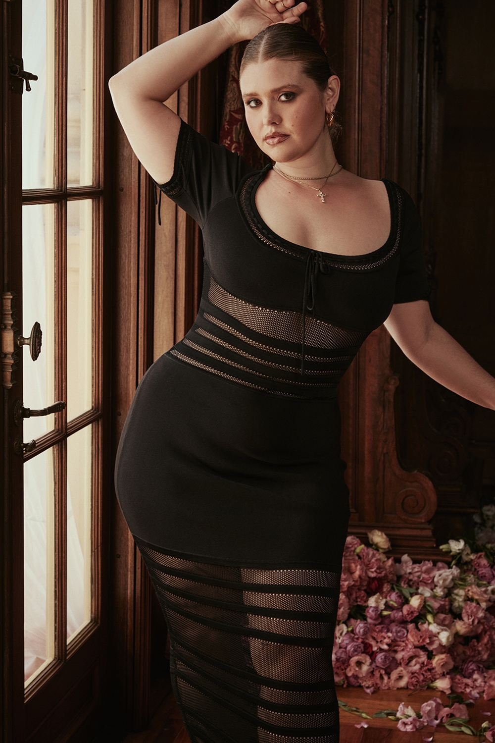 Lilla  Black Openwork Knit Midi Dress — image 14