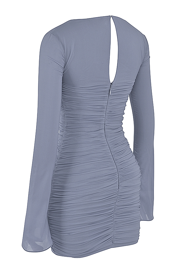 Camille  Dove Grey Real Silk Mini Dress — image 12