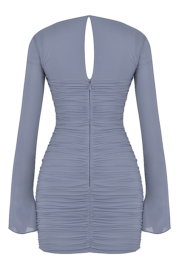 Camille  Dove Grey Real Silk Mini Dress — image 13
