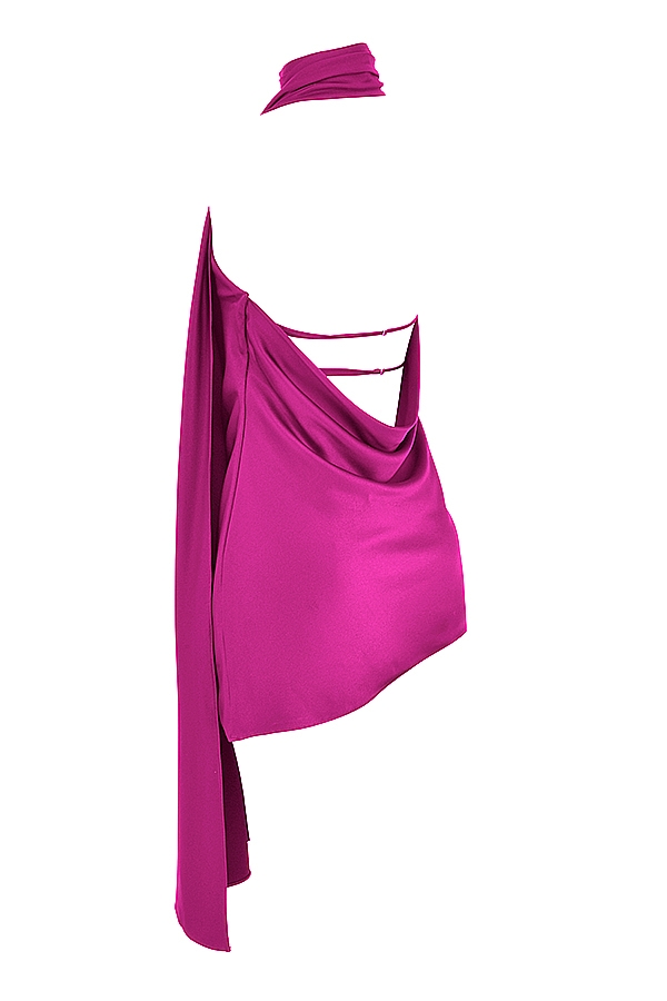 Aida  Hot Pink Asymmetric Wrap Neck Dress — image 11