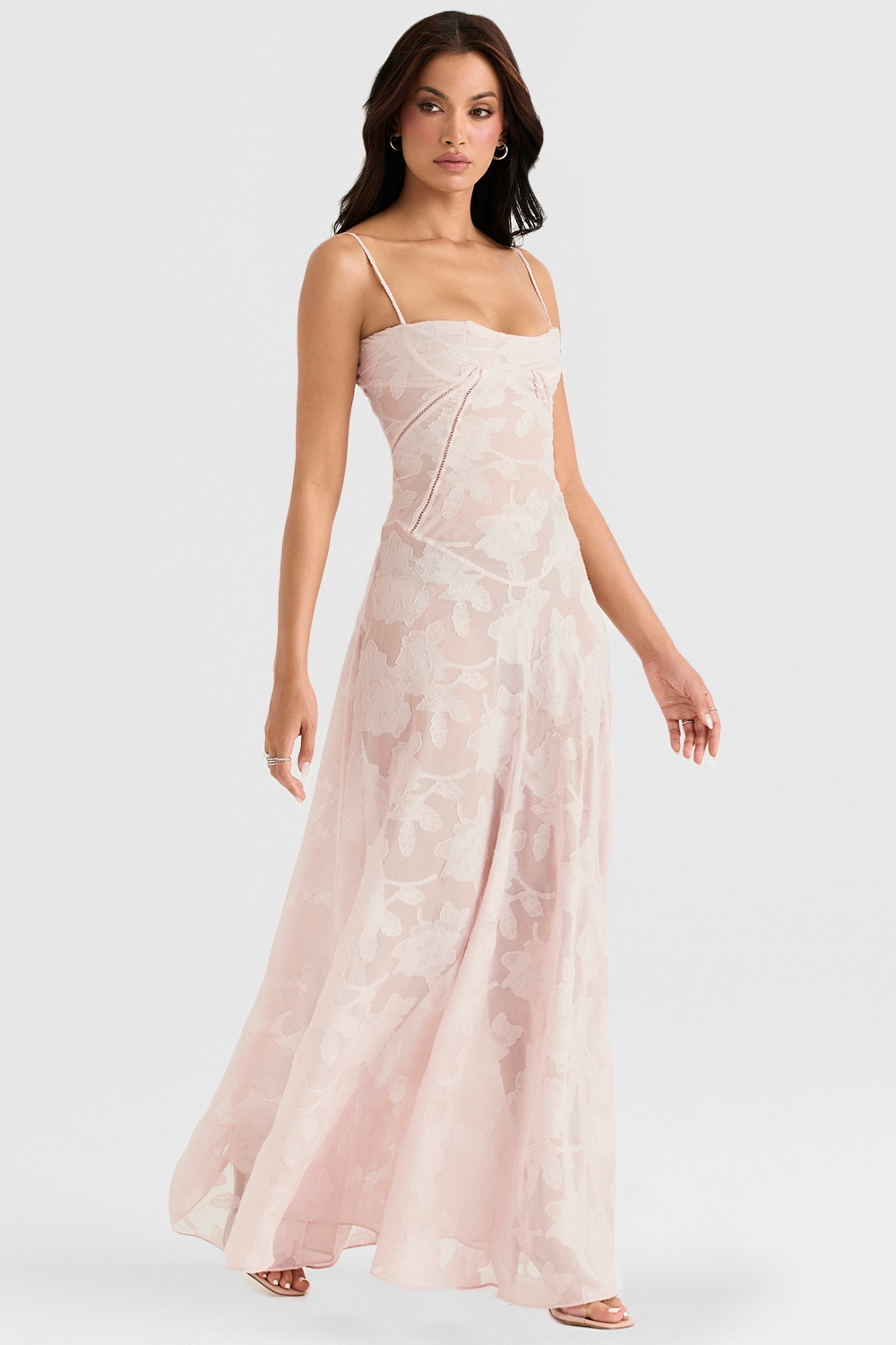 Seren  Soft Pink Floral Lace Back Maxi Dress — image 7