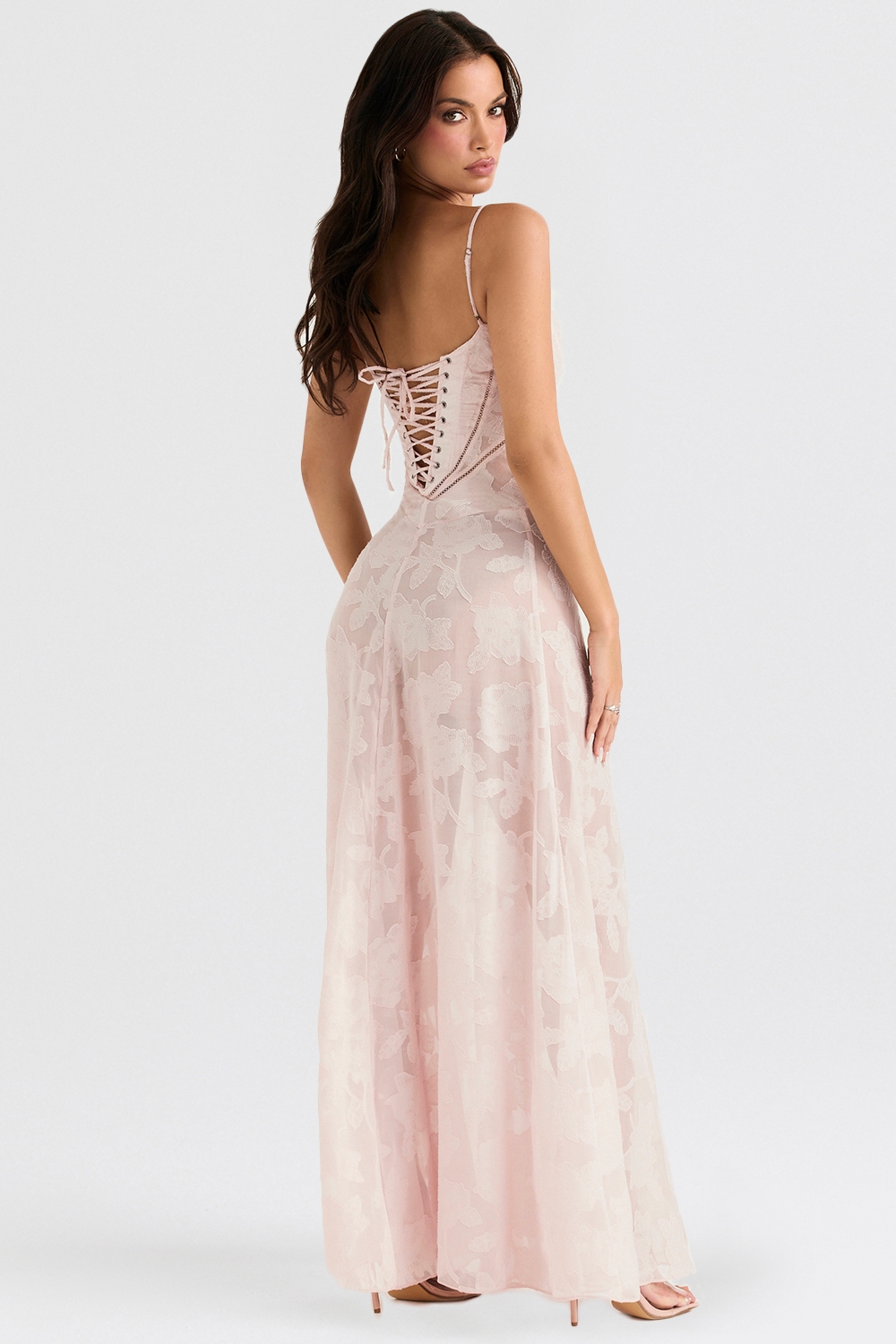 Seren  Soft Pink Floral Lace Back Maxi Dress — image 11