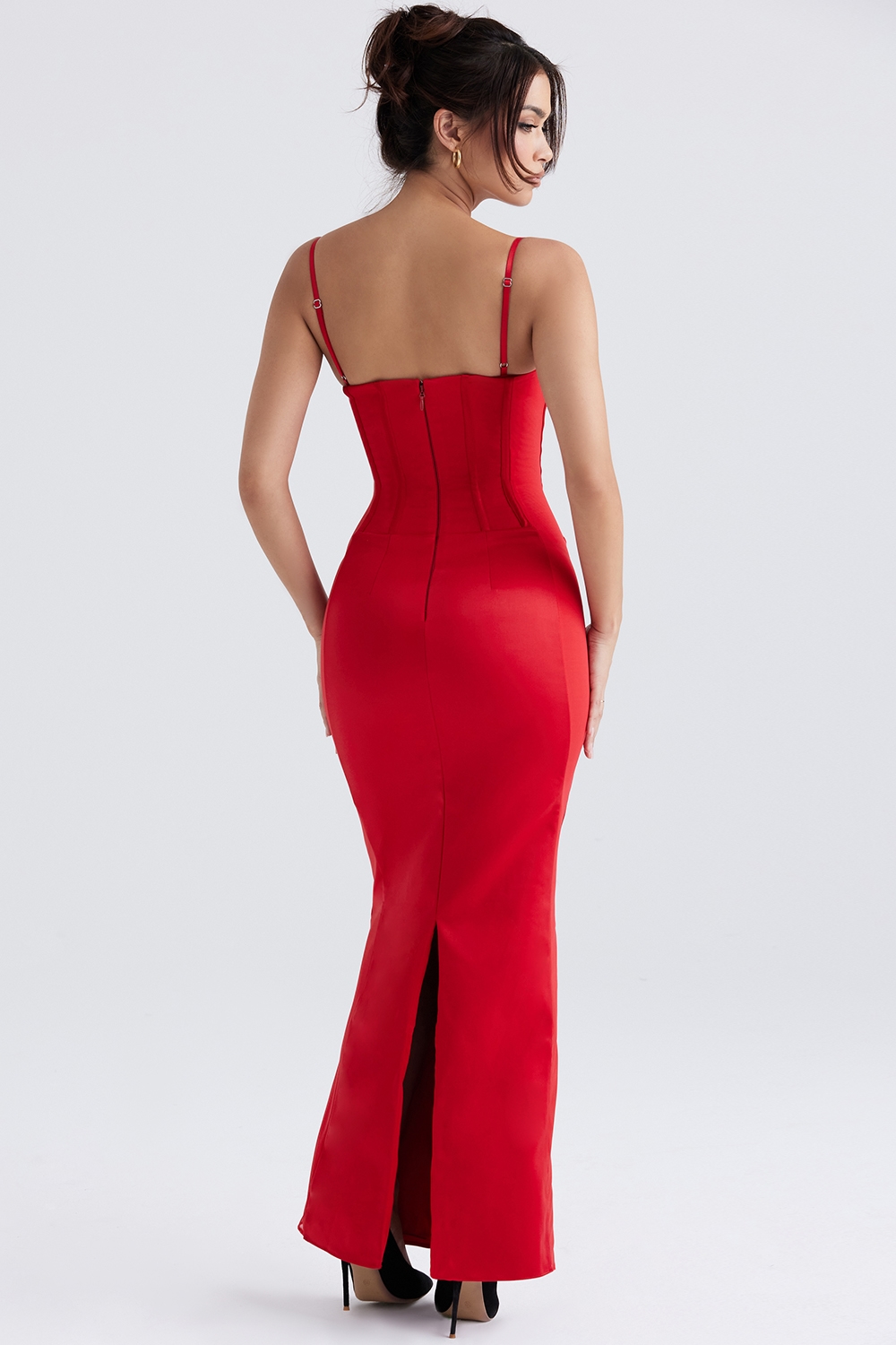 Shani  Red Satin Corset Maxi Dress — image 9