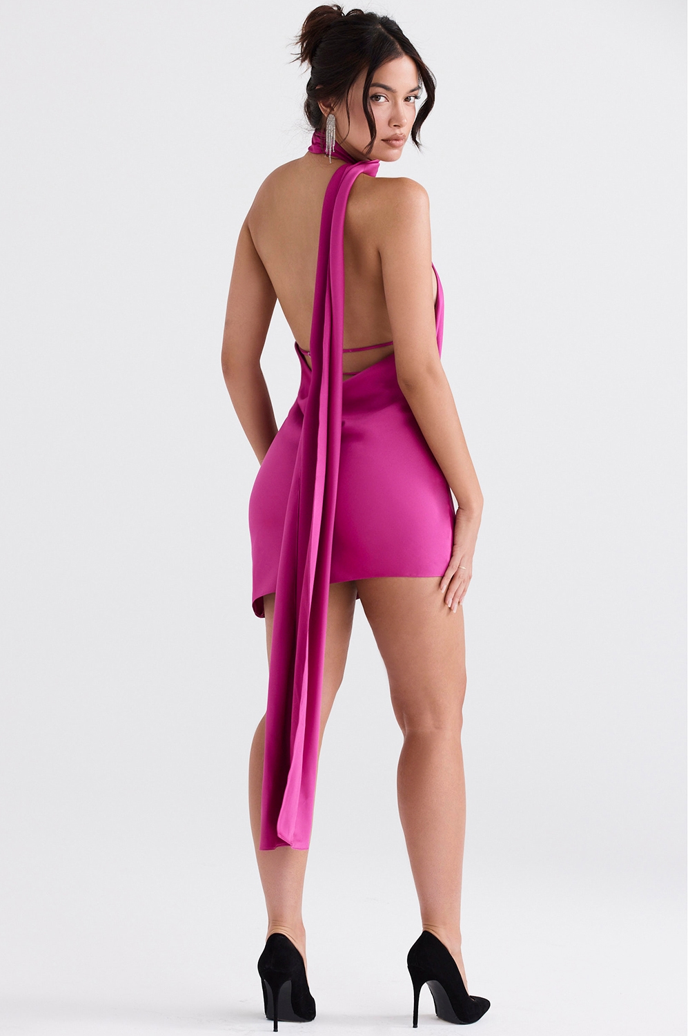 Aida  Hot Pink Asymmetric Wrap Neck Dress — image 6