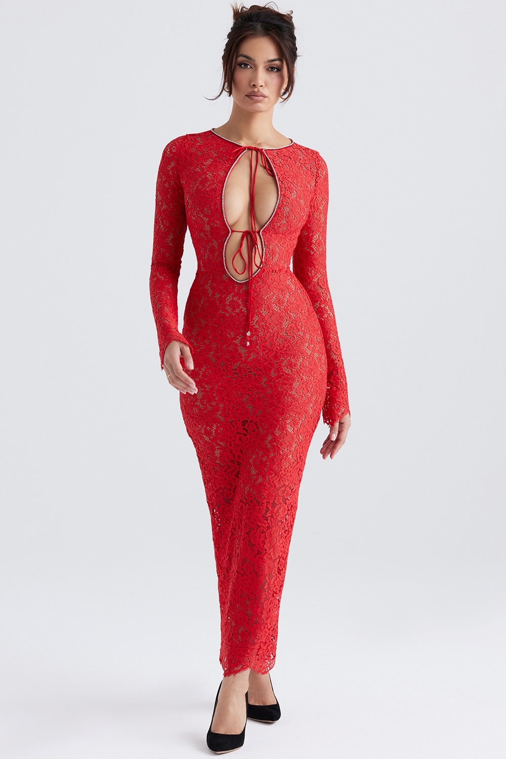 Lisandra  Red Lace Maxi Dress — image 3