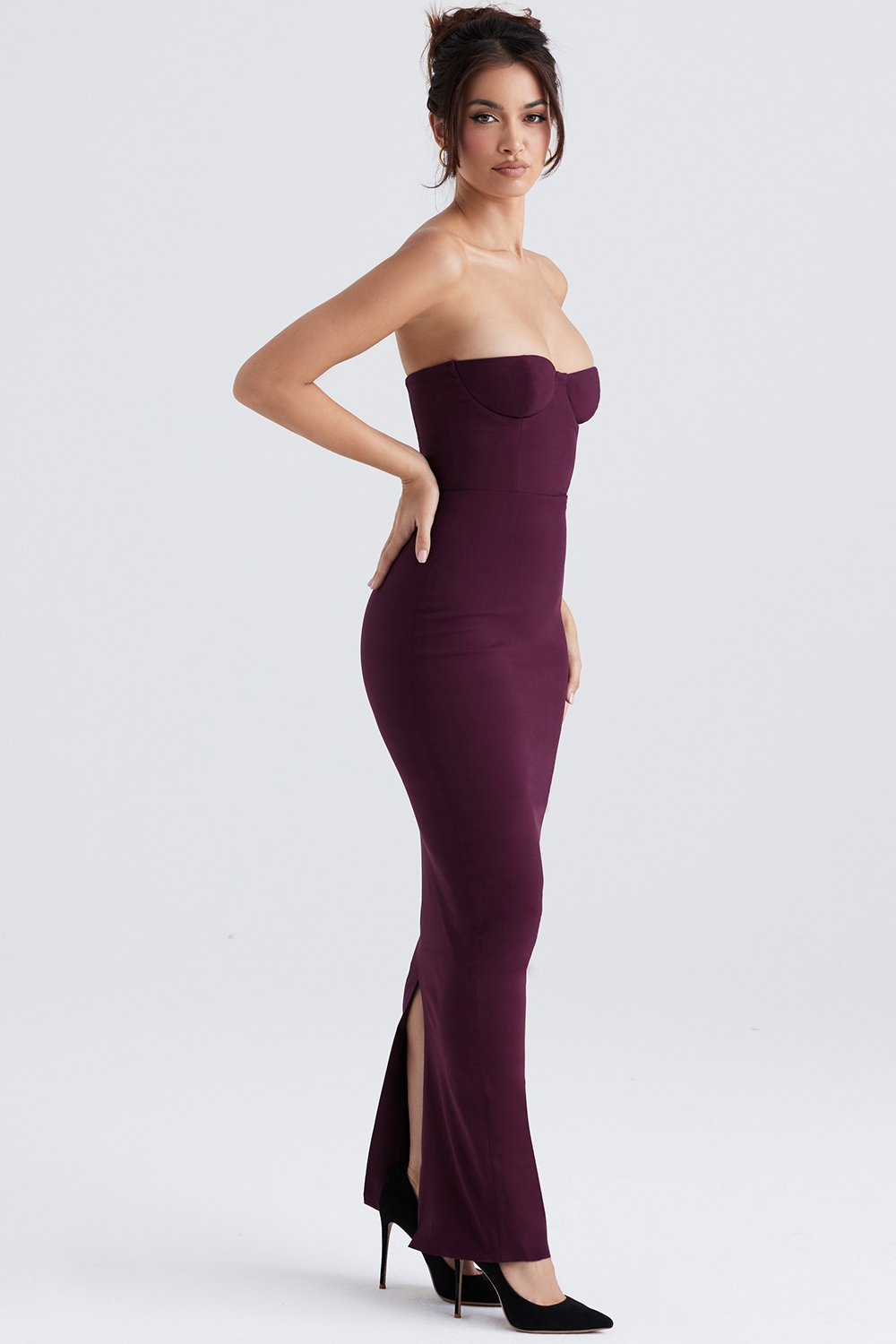 Lucia  Grape Strapless Corset Maxi Dress — image 5