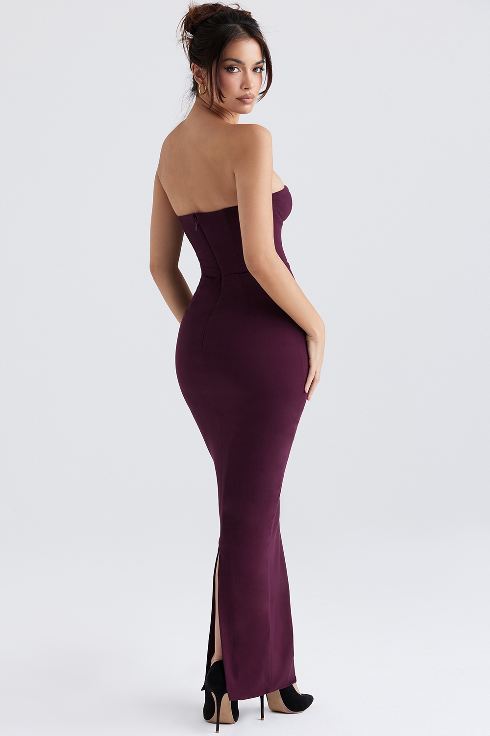 Lucia  Grape Strapless Corset Maxi Dress — image 6