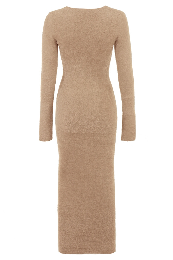 Lucille  Camel Fuzzy Maxi Dress — image 17