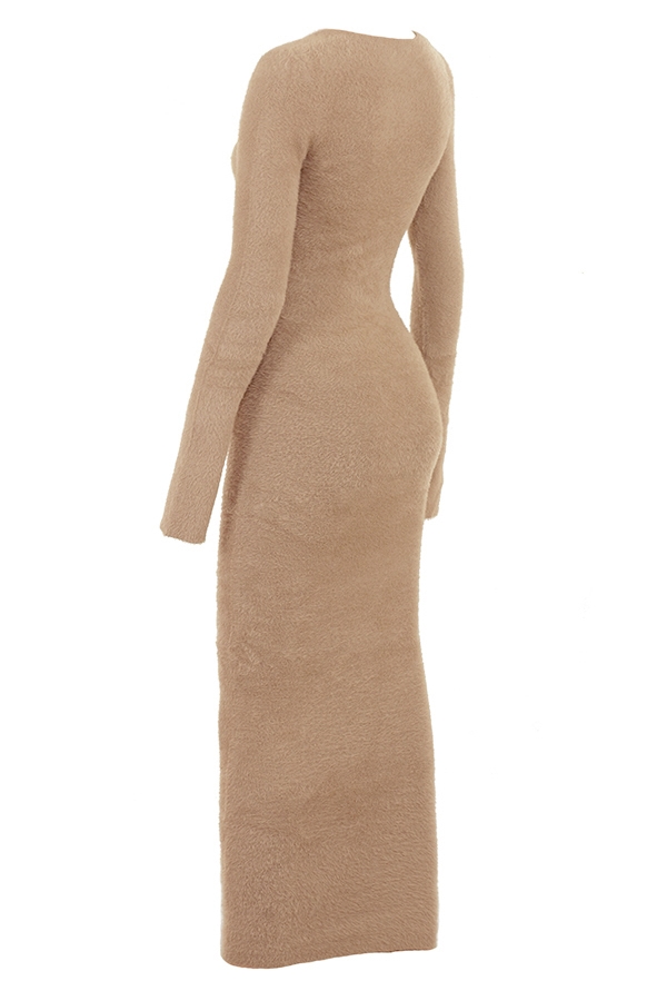 Lucille  Camel Fuzzy Maxi Dress — image 16
