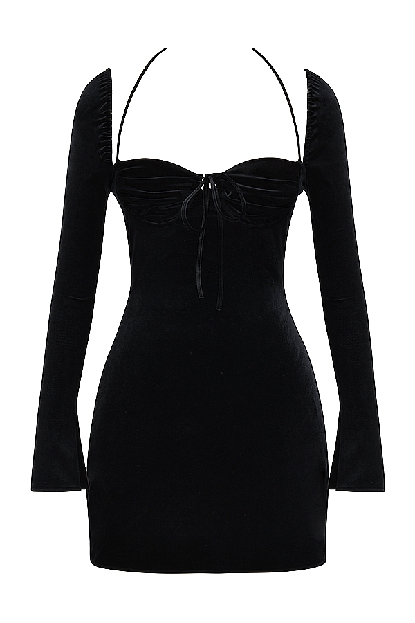 Babydoll  Black Velvet Halter Mini Dress — image 16