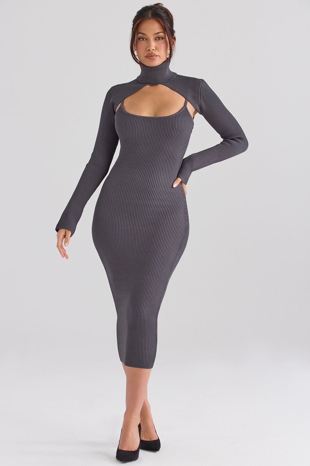 Meliora  Charcoal Knit Midi Dress — image 3