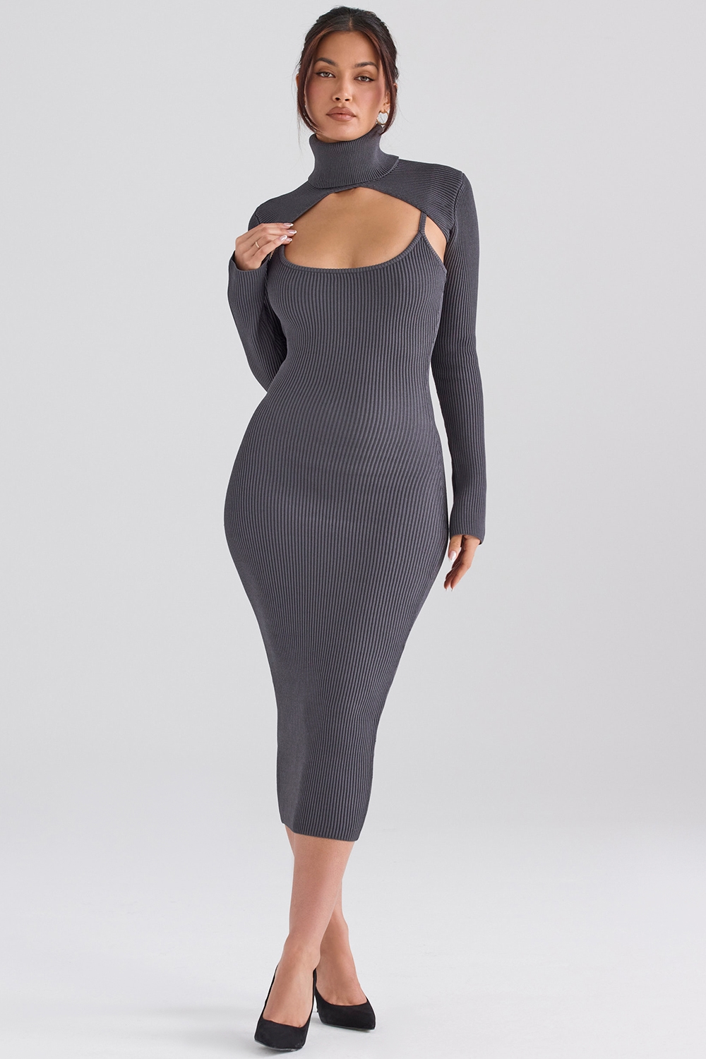 Meliora  Charcoal Knit Midi Dress — image 5