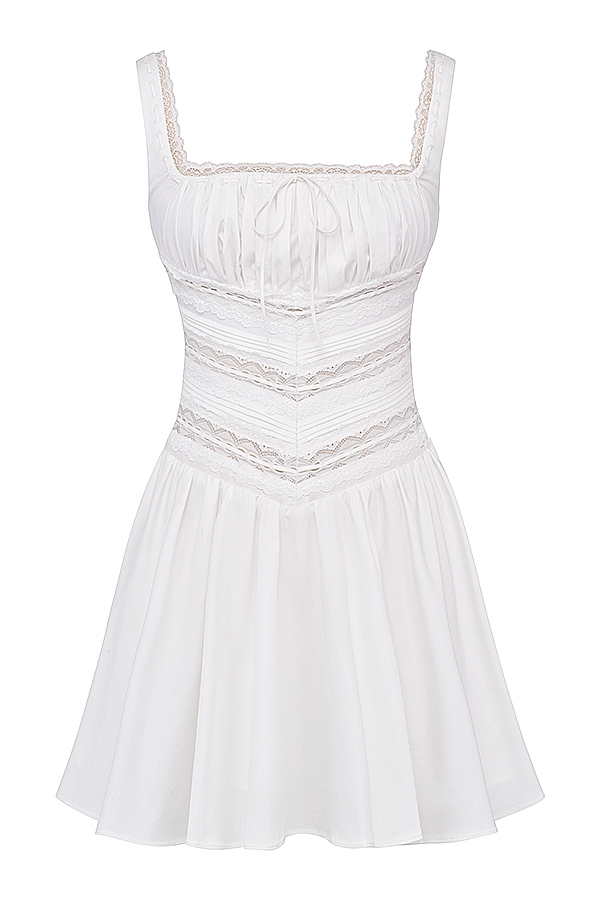 Tiffani  White Lace Trim Mini Dress — image 15