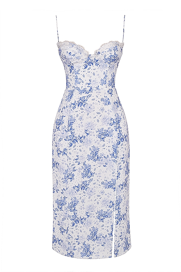 Charlotte  Blue Print Corset Midi Dress — image 13