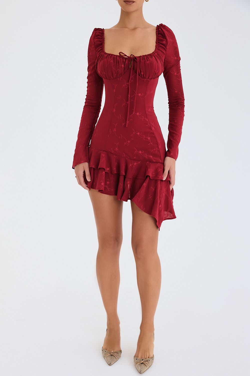 Mistress Rocks Merlot Embroidered Mini Dress - SALE — image 3