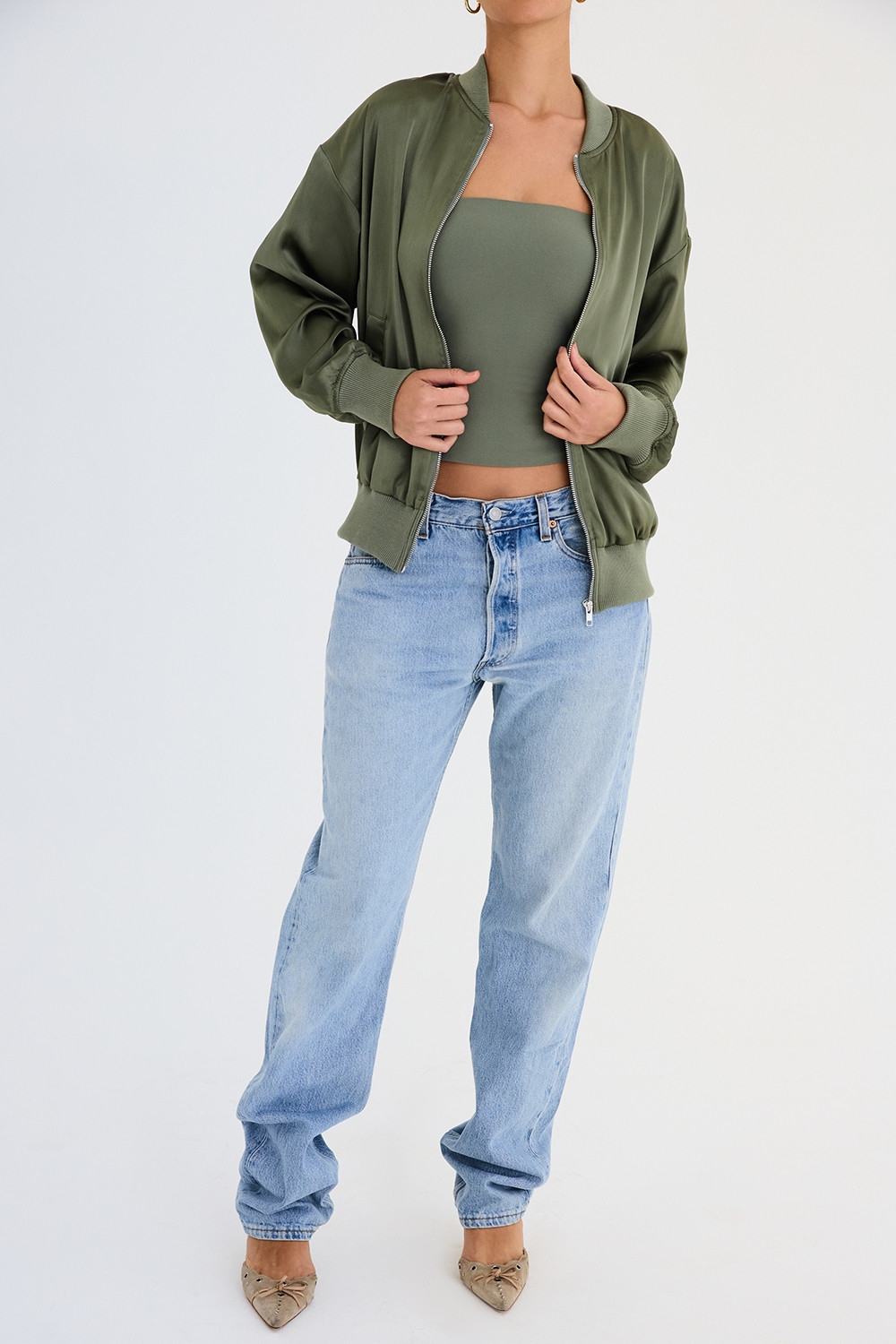 Mistress Rocks Bay Leaf Satin Bomber Jacket - SALE — image 3