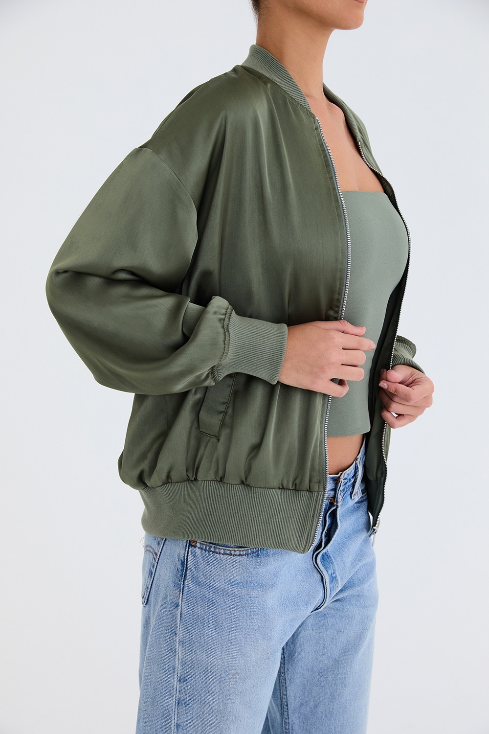Mistress Rocks Bay Leaf Satin Bomber Jacket - SALE — image 5