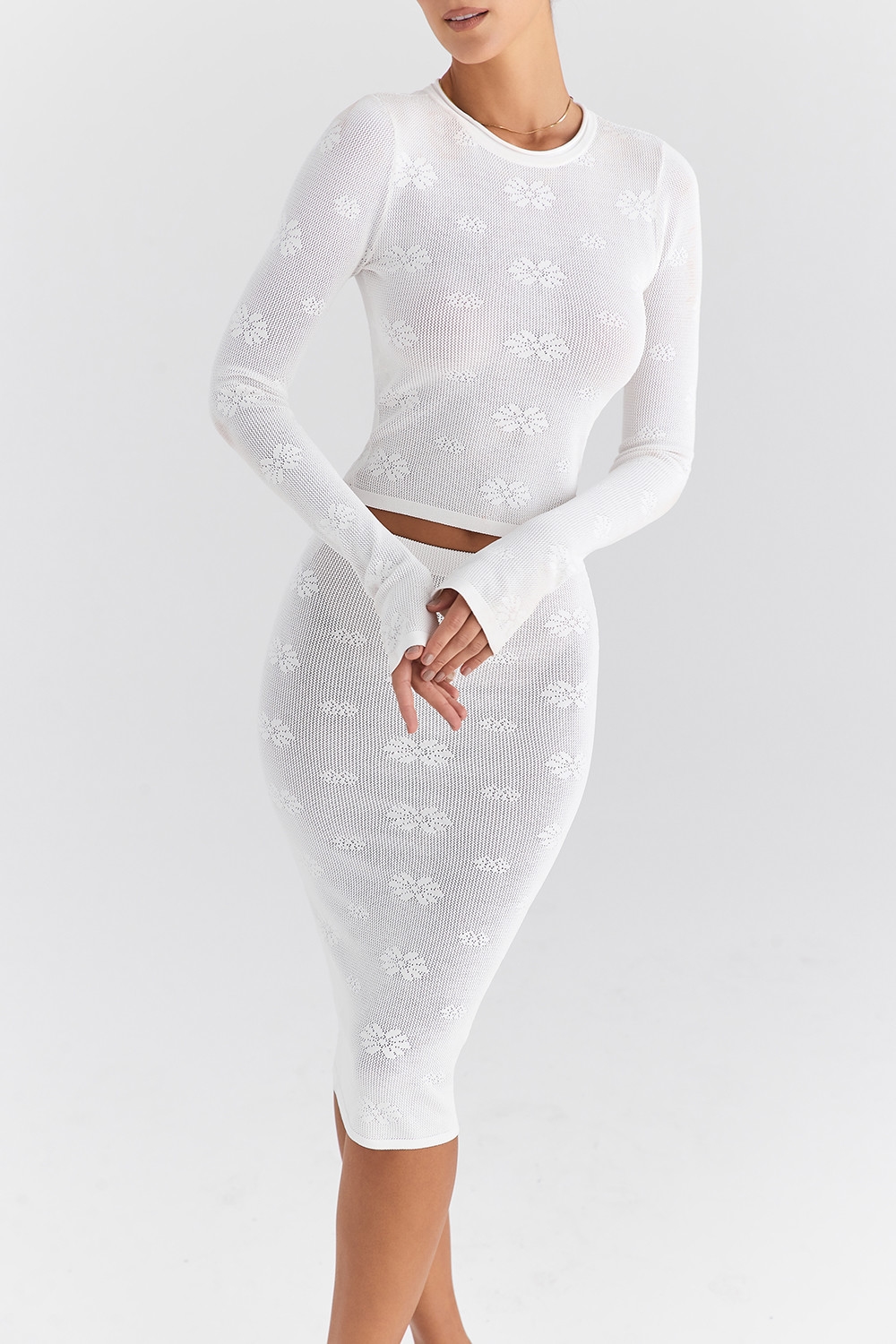 Mistress Rocks Ivory Floral Knit Midi Skirt - SALE — image 4