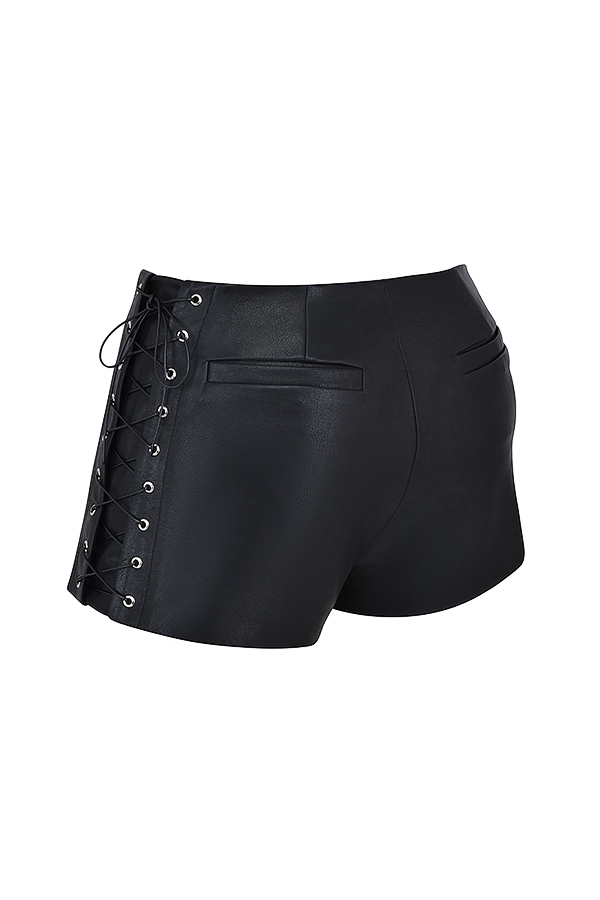 Azora  Black Vegan Leather Micro Mini Shorts — image 17