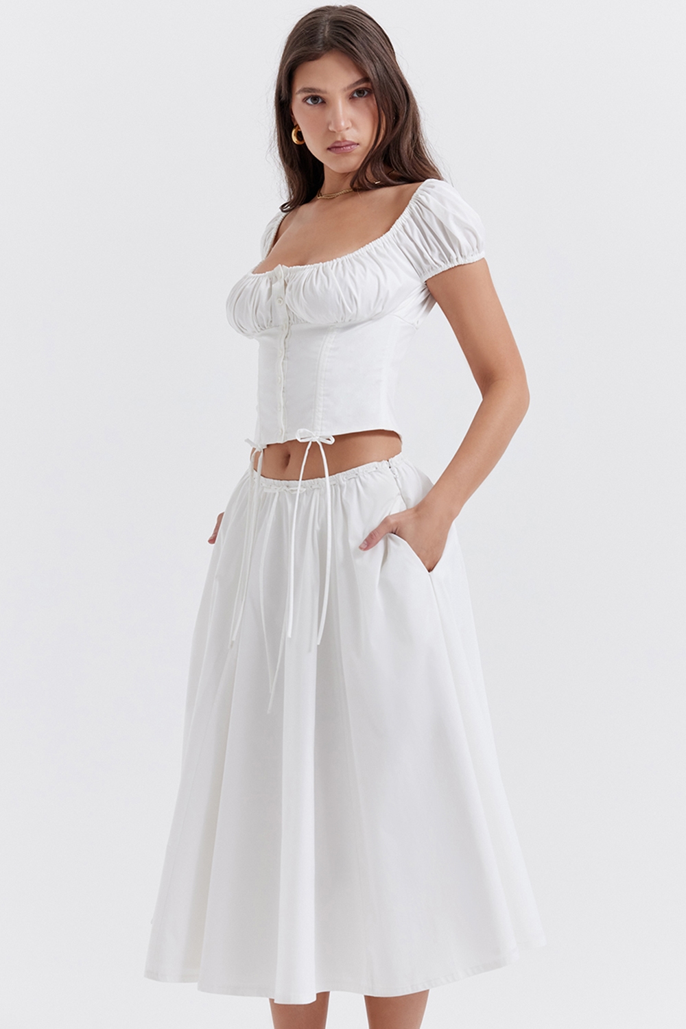 Cora  White Gathered Midi Skirt — image 3