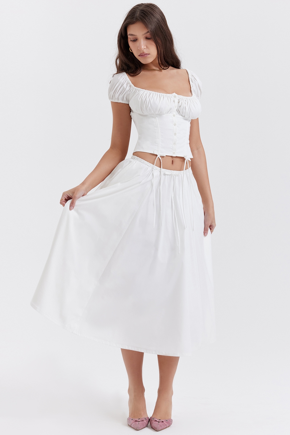 Cora  White Gathered Midi Skirt — image 5