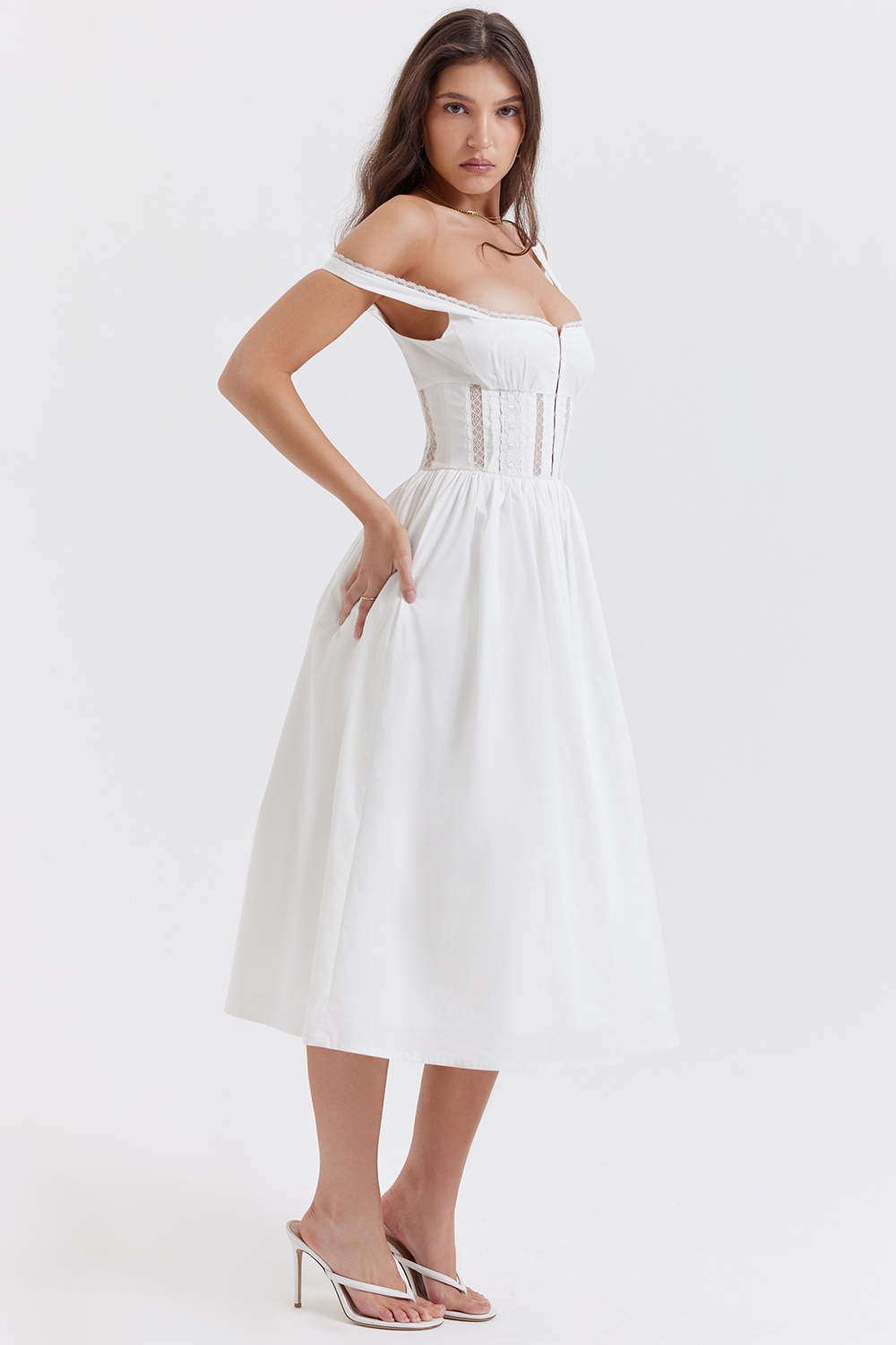 Perle  White Lace Trim Midi Dress — image 11