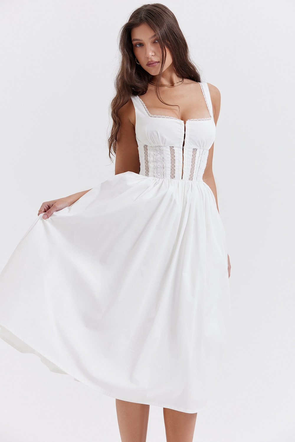 Perle  White Lace Trim Midi Dress — image 3