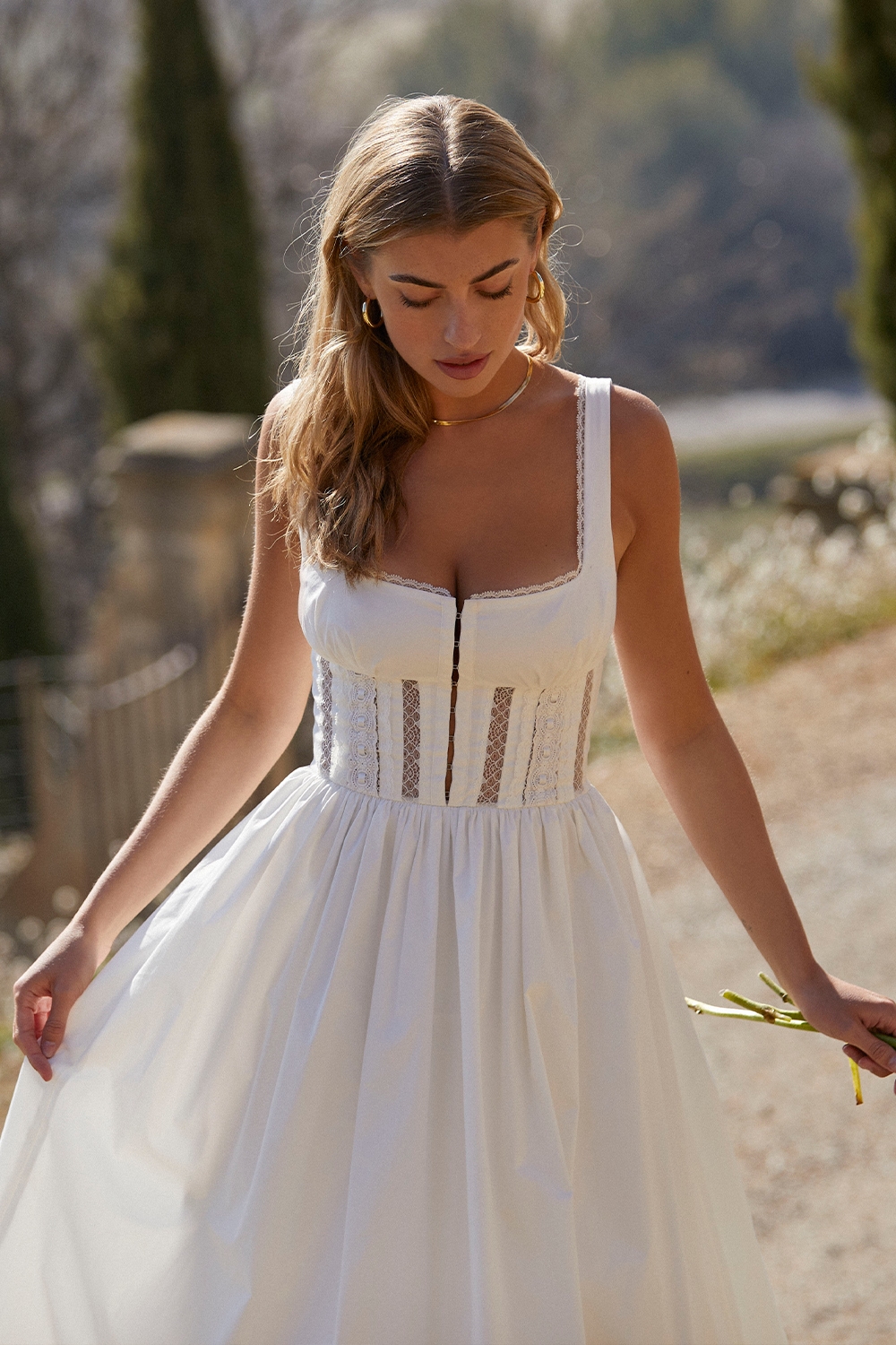Perle  White Lace Trim Midi Dress — image 14