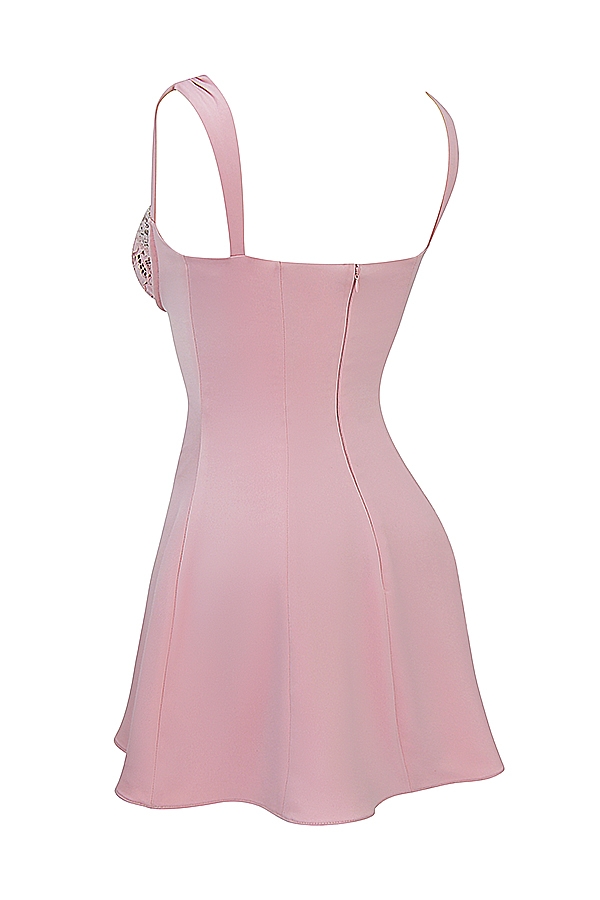 Adriana  Rose Satin And Lace Mini Dress — image 12