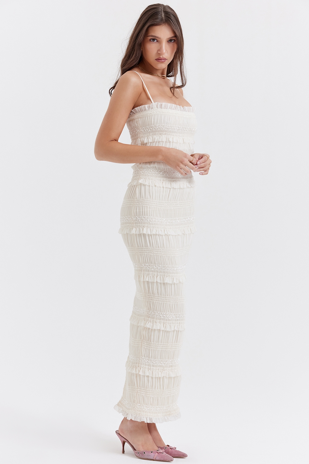 Solana  Ivory Sequin Pleat Maxi Dress — image 9