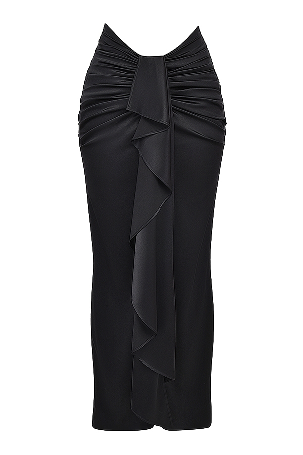 Arla  Black Draped Silk Maxi Skirt — image 8