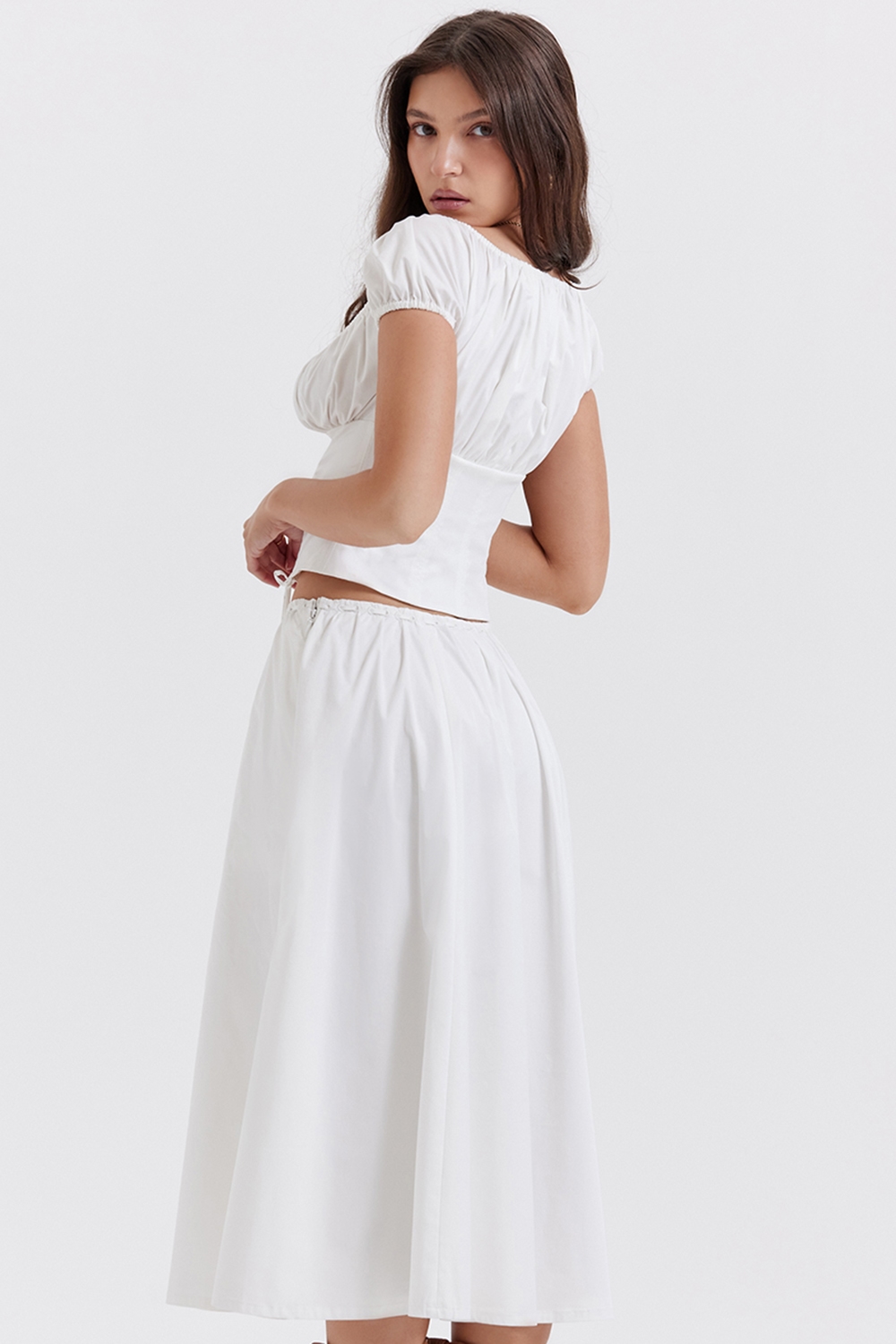 Cora  White Gathered Midi Skirt — image 11