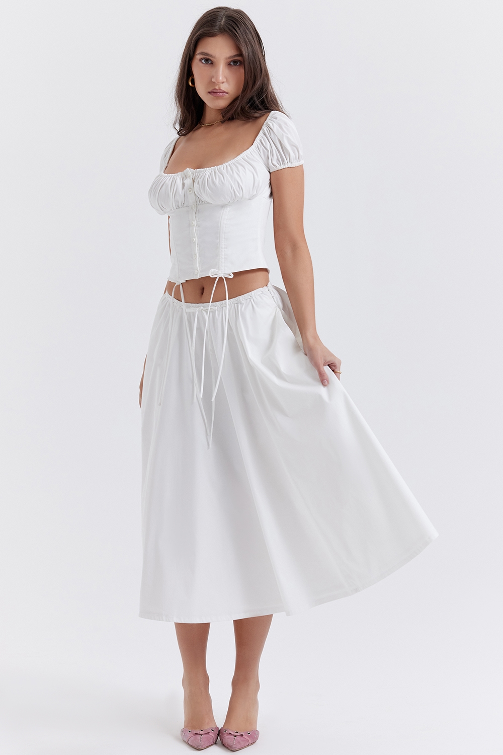 Cora  White Gathered Midi Skirt — image 6