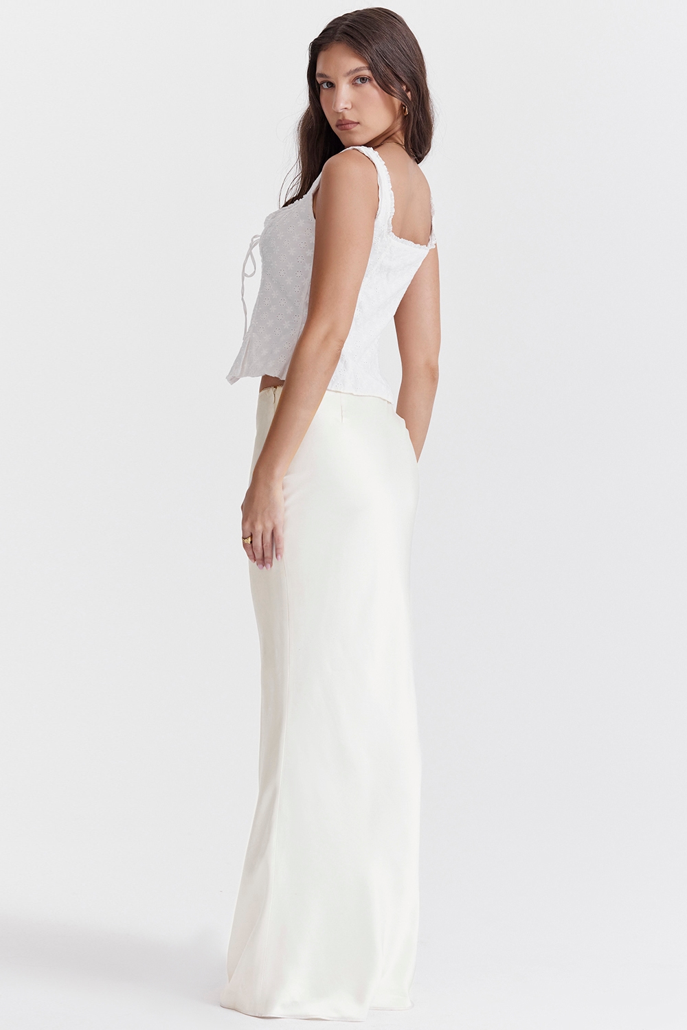 Sydel  White Satin Bias Cut Maxi Skirt — image 8