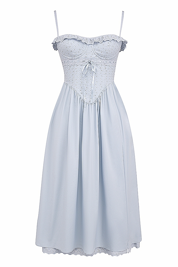 Jaime  Soft Blue Cotton Broderie Anglais Midi SunDress — image 20