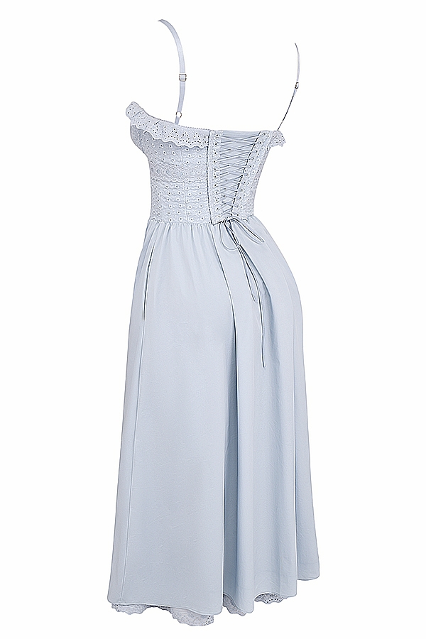 Jaime  Soft Blue Cotton Broderie Anglais Midi SunDress — image 21