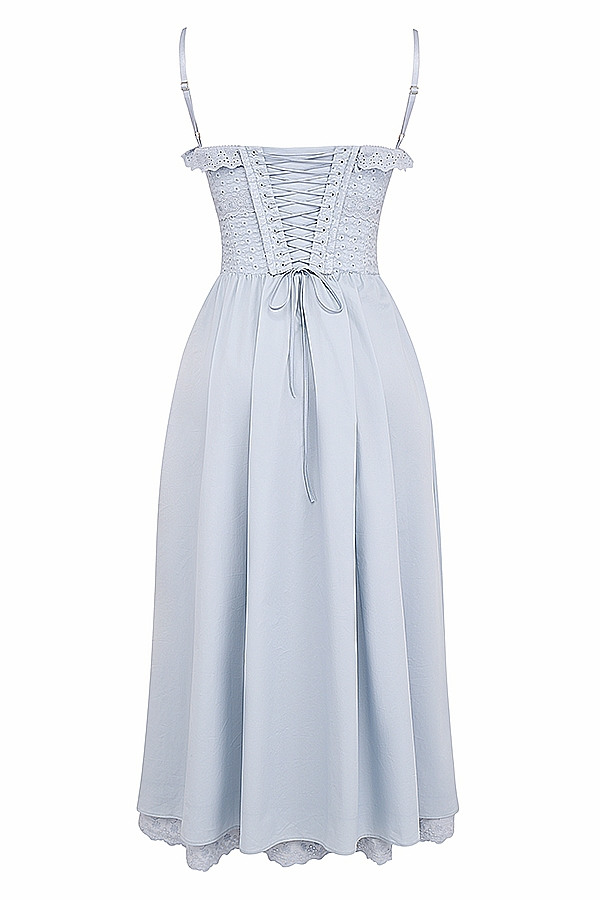 Jaime  Soft Blue Cotton Broderie Anglais Midi SunDress — image 22