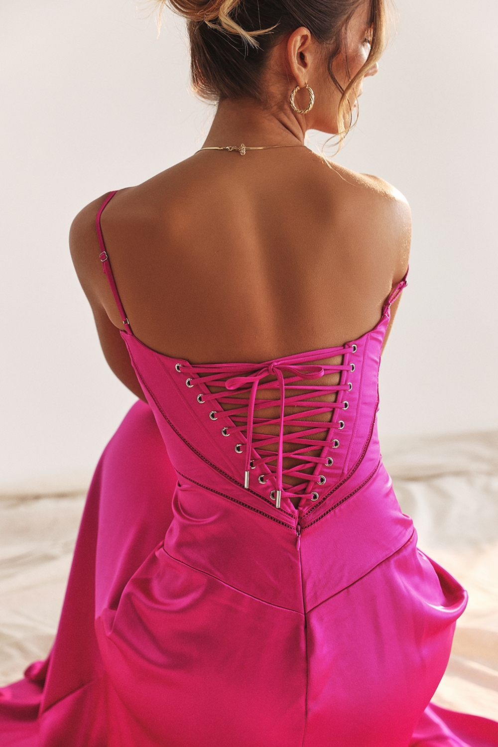 Anabella  Fuchsia Lace Up Maxi Dress — image 13