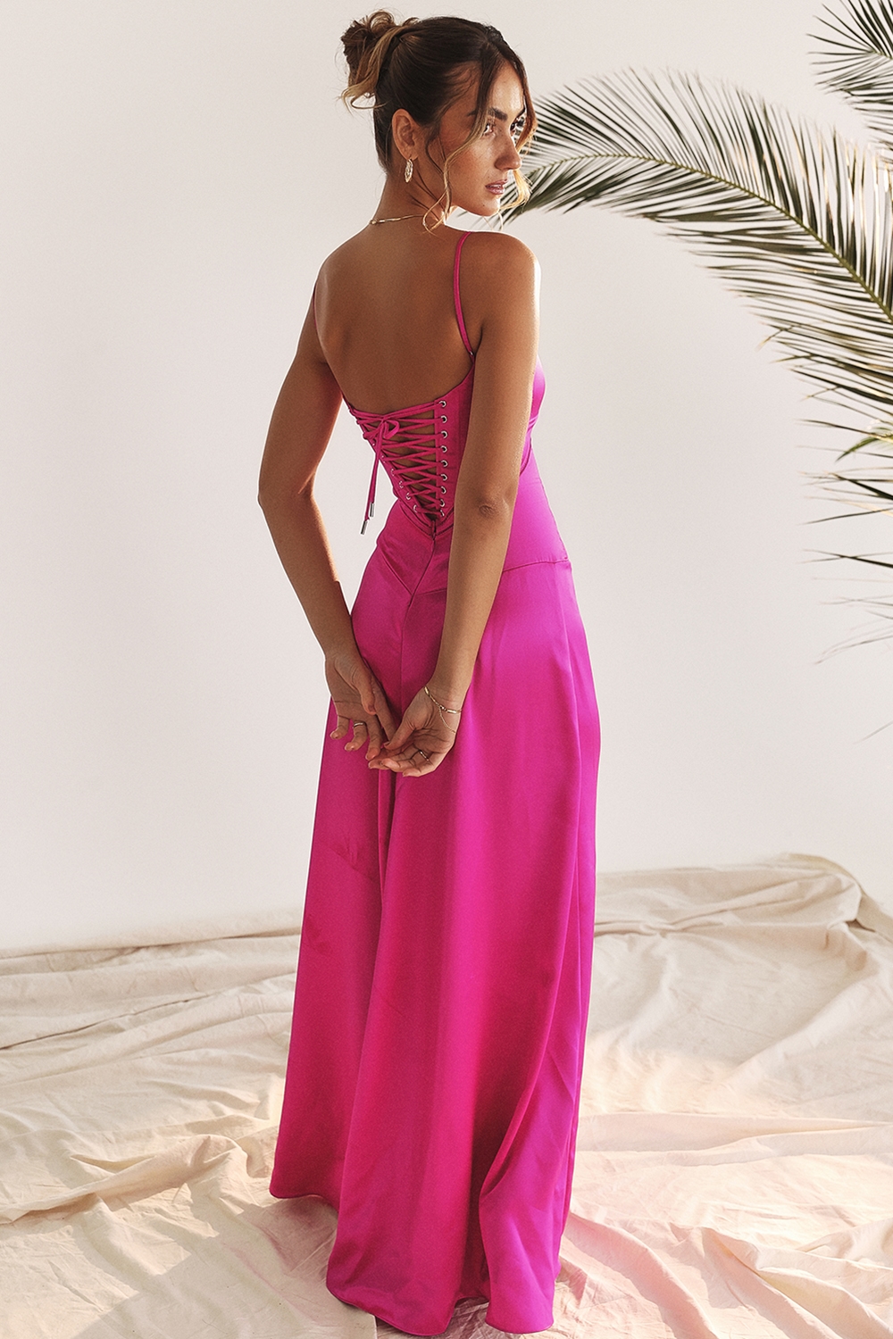 Anabella  Fuchsia Lace Up Maxi Dress — image 12