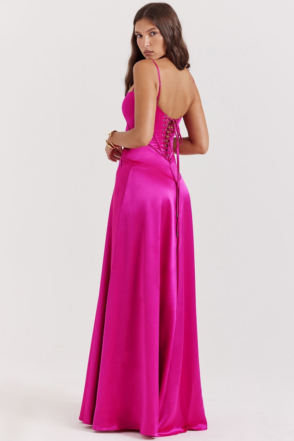 Anabella  Fuchsia Lace Up Maxi Dress — image 8