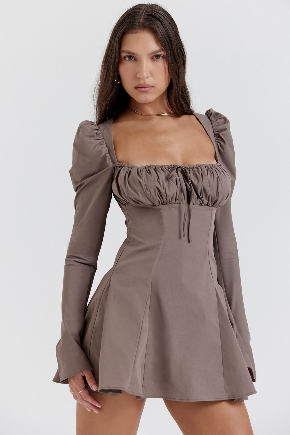 Carlina  Mocha Long Sleeve Mini Dress — image 6