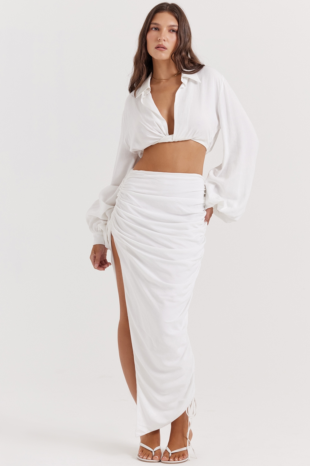 Loie  White Gathered Maxi Skirt — image 6