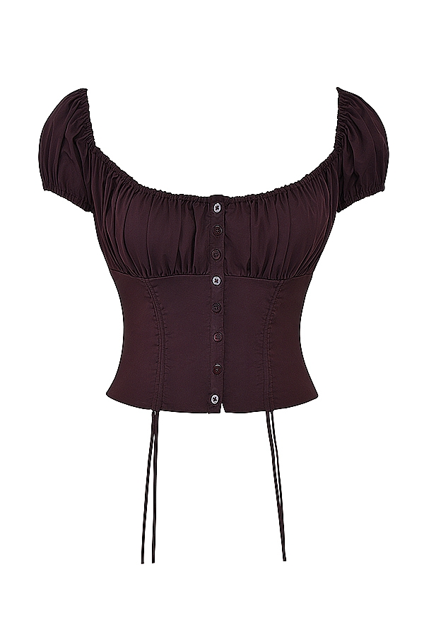 Kitty  Rich Brown Gathered Top — image 13