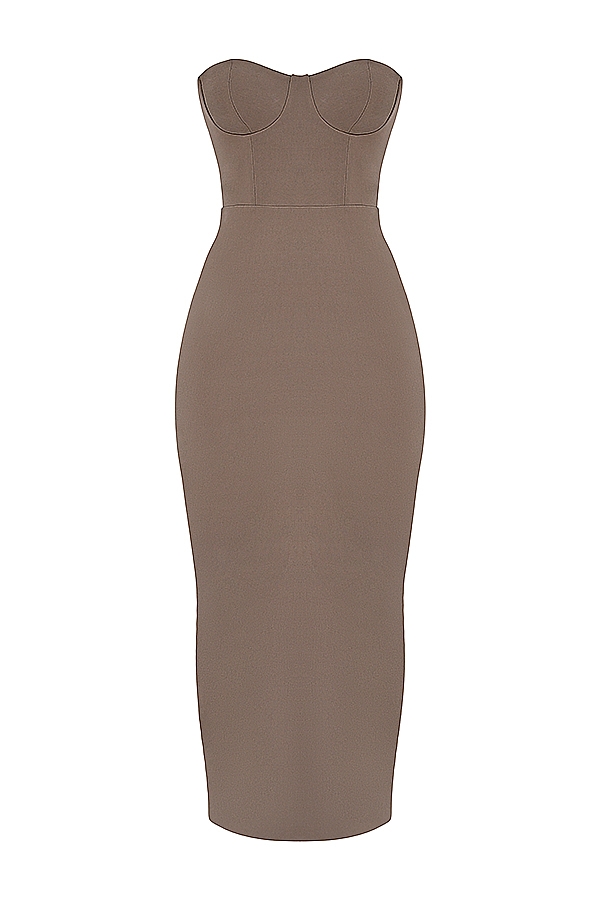 Lucia  Taupe Strapless Corset Maxi Dress — image 14