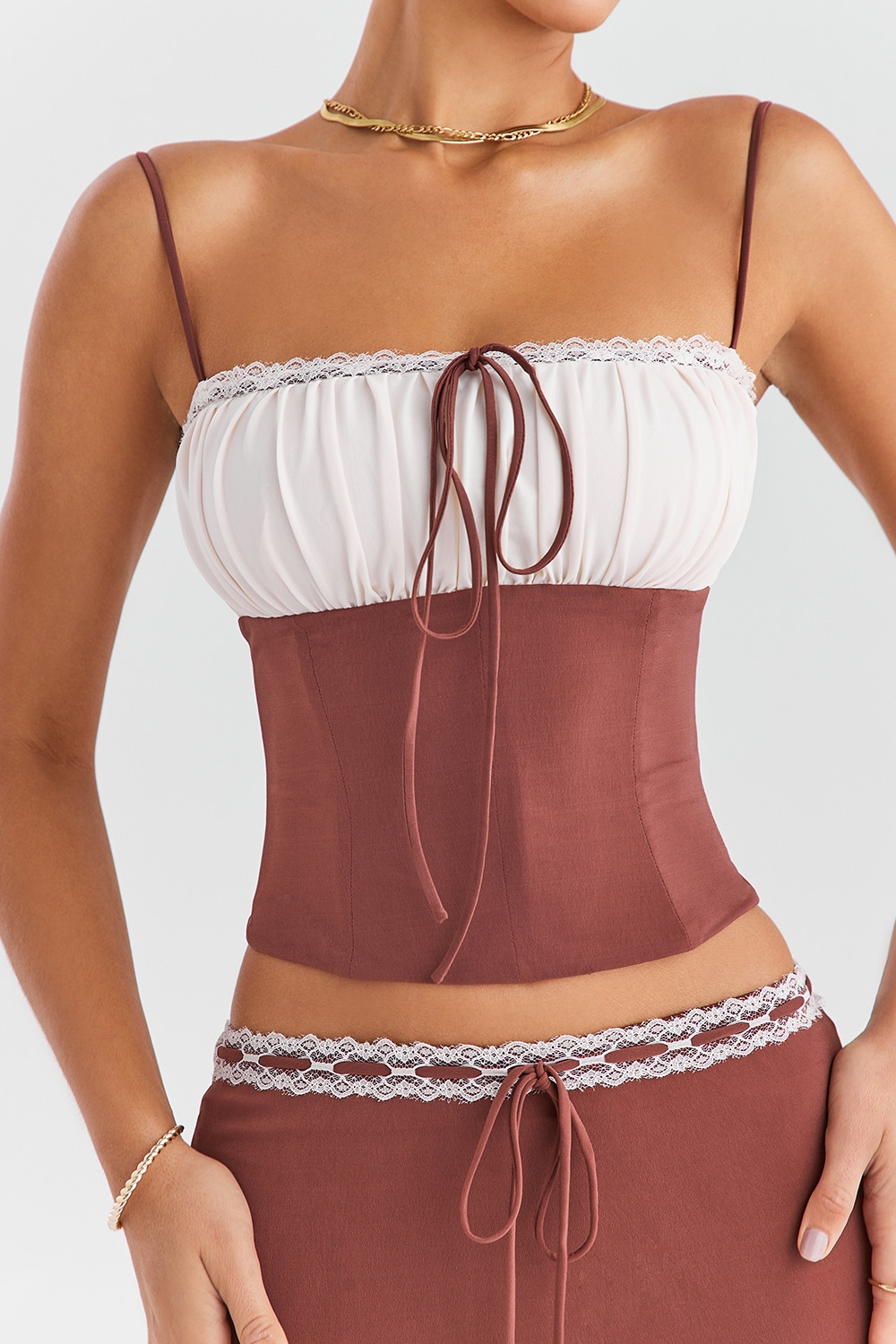 Mistress Rocks Coffee & Cream Gathered Corset - SALE