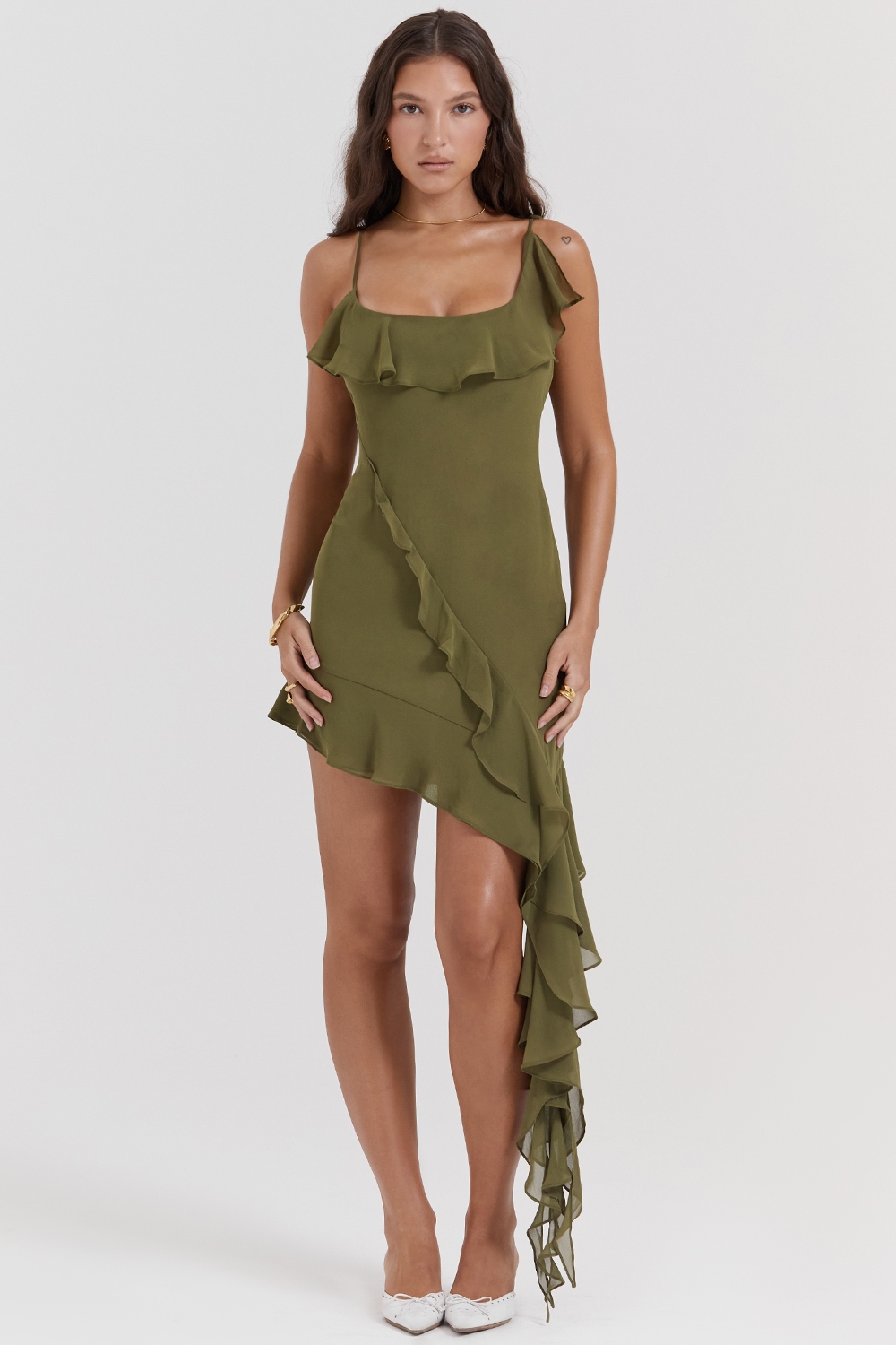 Marcia  Olive Ruffle Mini Dress — image 1